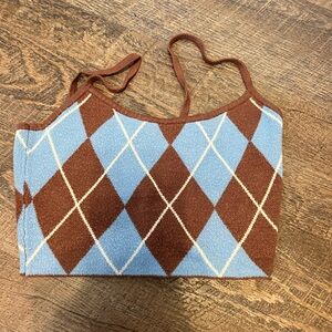 Kendall & Kylie Blue and Brown Argyle Crop Top